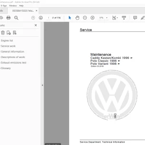 Volkswagen Caddy Kasten/Kombi 1996 Polo Classic 1996 Polo Variant 1998 Maintenace Manual PDF