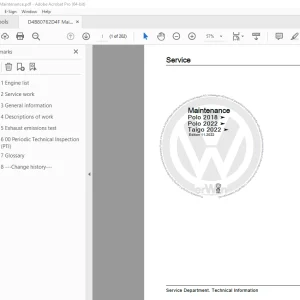 Volkswagen Polo 2018 & 2022 Taigo 2022 Maintenance Manual PDF