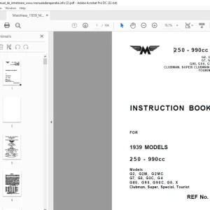 1939 MATCHLESS 250 - 990cc INSTRUCTION BOOK Manual -  PDF DOWNLOAD