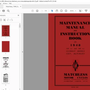 1948 Matchless Motor Cycles 48/G3l & 48/G80L MAINTENANCE & INSTRUCTION Book Manual