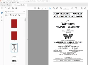 1953 Matchless SUPER CLUBMAN 4G9 MAINTENANCE & INSTRUCTION Book Manual