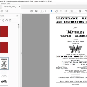 1953 Matchless SUPER CLUBMAN 4G9 MAINTENANCE & INSTRUCTION Book Manual