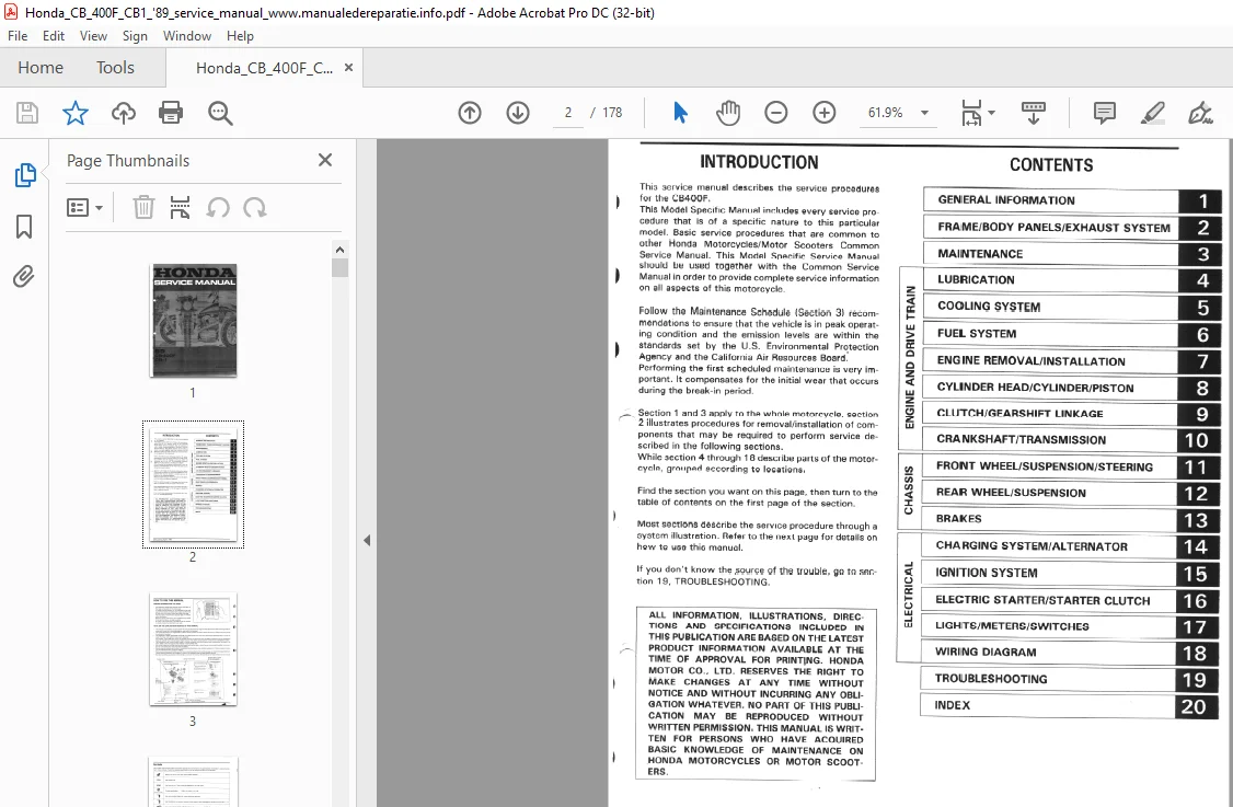 1989 Honda CB400F CB-1 Service Manual - PDF - Image 3