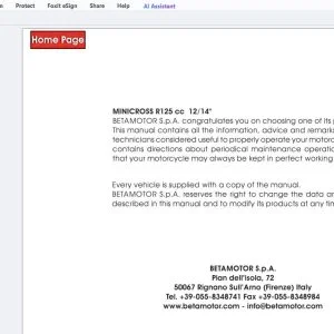 Beta Minicross R125cc 12/14 Use & Maintenance Manual - PDF DOWNLOAD