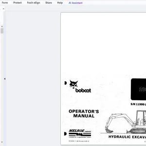 Bobcat 100 Hydraulic Excavator Operator's Manual SN 11999 & Below - PDF DOWNLOAD