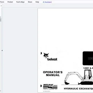 Bobcat 100 Hydraulic Excavator Operator’s Manual SN 12001 & Above - PDF DOWNLOAD