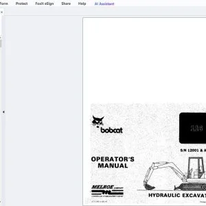 Bobcat 116 Hydraulic Excavator Operator's Manual SN 12001 & Above - PDF DOWNLOAD