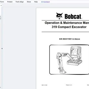 Bobcat 319 Compact Excavator Operation & Maintenance Manual SN 563311001 & Above - PDF DOWNLOAD