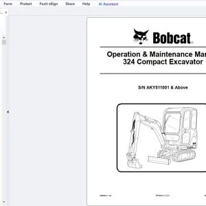 Bobcat 324 Compact Excavator Operation & Maintenance Manual (SN AKY511001 & Above) - PDF DOWNLOAD