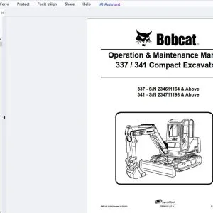 Bobcat 337 341 Compact Excavator Operation & Maintenance Manual 6903162 - PDF DOWNLOAD