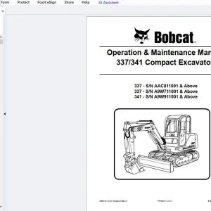 Bobcat 337/341 Compact Excavator Operation & Maintenance Manual 6986745 - PDF DOWNLOAD