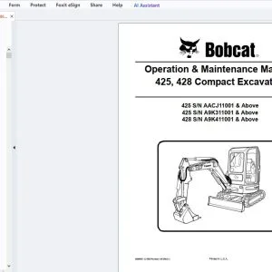 Bobcat 425, 428 Compact Excavator Operation & Maintenance Manual 6986951 - PDF DOWNLOAD