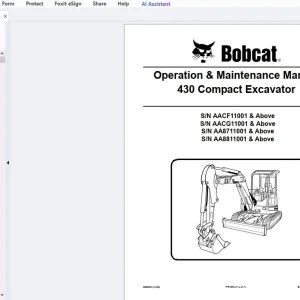 Bobcat 430 Compact Excavator Operation & Maintenance Manual - PDF DOWNLOAD