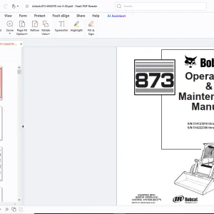 Bobcat 873 Operation & Maintenance Manual - PDF DOWNLOAD