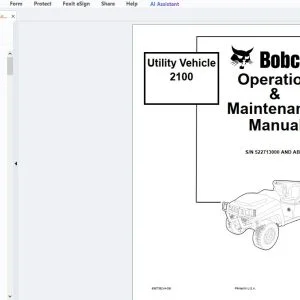 Bobcat Utility Vehicle 2100 Operation & Maintenance Manual 6987392 - PDF DOWNLOAD