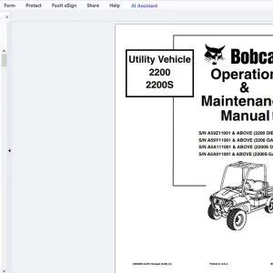 Bobcat Utility Vehicle 2200 2200S Operation & Maintenance Manual 6904895 - PDF DOWNLOAD