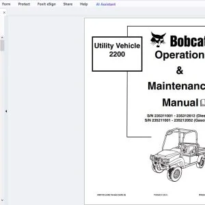 Bobcat Utility Vehicle 2200 Operation & Maintenance Manual 6903128 - PDF DOWNLOAD