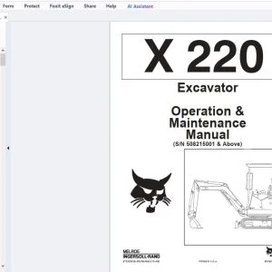 Bobcat X 220 Excavator Operation & Maintenance Manual (SN 508215001 & Above) - PDF DOWNLOAD