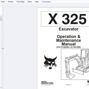 Bobcat X325 Excavator Operation & Maintenance Manual (SN 511820001-511821999) - PDF DOWNLOAD