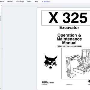 Bobcat X325 Excavator Operation & Maintenance Manual (SN 514011001—514012999) - PDF DOWNLOAD