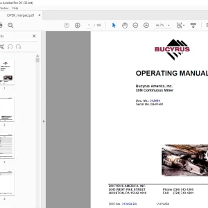 CAT Bucyrus 30M Continuous Miner Operating Manual SN:02-07-08 -  PDF DOWNLOAD