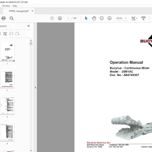 CAT Bucyrus Continuous Miner 25M1AC Operation Manual A6474X307 PDF