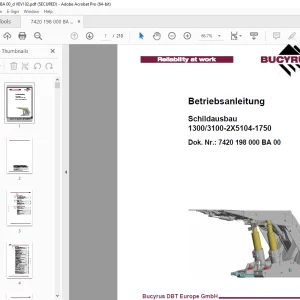 CAT Bucyrus Schildausbau 1300/3100-2X5104-1750 Betriebsanleitung PDF