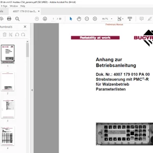 CAT Bucyrus Strebsteuerung mit PMC-R für Walzenbetrieb Parameterlisten Betriebsanleitung PDF