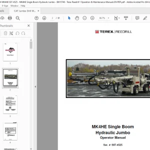 CAT Jumbo Drill MK4HE Single Boom Hydraulic Jumbo Operator Manual PDF