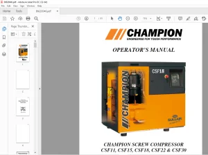 CHAMPION SCREW COMPRESSOR CSF11, CSF15, CSF18, CSF22 & CSF30 OPERATOR’S MANUAL PDF