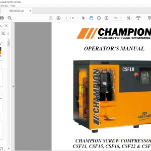 CHAMPION SCREW COMPRESSOR CSF11, CSF15, CSF18, CSF22 & CSF30 OPERATOR’S MANUAL PDF