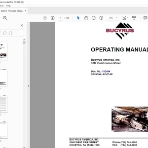 Cat Bucyrus 30M Continuous Miner OPERATING MANUAL 312494 -  PDF DOWNLOAD