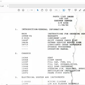 Cat Bucyrus 640 DJC Gardner Denver Parts Manual SN 6058 PDF