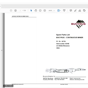 Cat Bucyrus Continuous Miner 30M-3 Spare Parts List Manual Sn:423182 - PDF DOWNLOAD