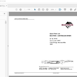 Cat Bucyrus Continuous Miner 25 MC Spare Parts List Manual Sn 424317 - PDF DOWNLOAD