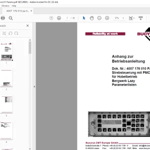 Cat Bucyrus Strebsteuerung mit PMC®-R für Hobelbetrieb Bergwerk Lazy Parameterlisten Anhang zur Betriebsanleitung