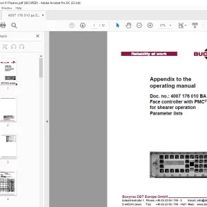 Cat Face controller with PMC®-R for shearer operation Parameter lists operating manual