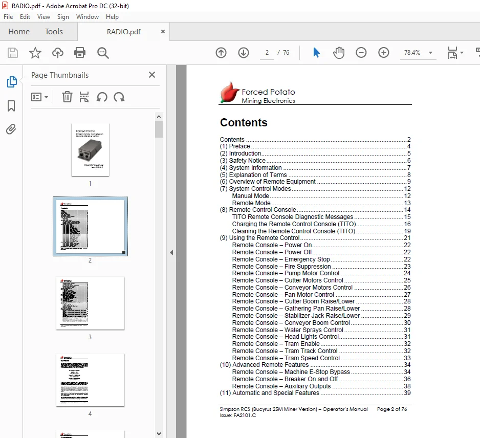 Cat Forced Potato Simpson Remote Control System Bucyrus 25M Miner Operator Manual FA2101.C PDF - Image 2
