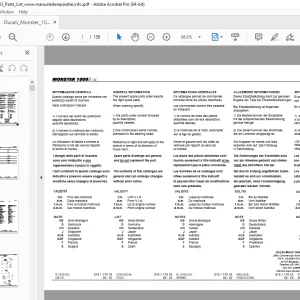 Ducati Monster 1000S 2003 Parts Manual PN 91511751A PDF