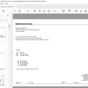 Ducati Monster 600 METALLIC 2001 Parts Manual PN 91511111A PDF