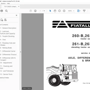 Fiatallis 260-B 262-B  Scrapes 261-B 263-B Elevating Scrapers Service Manual - PDF