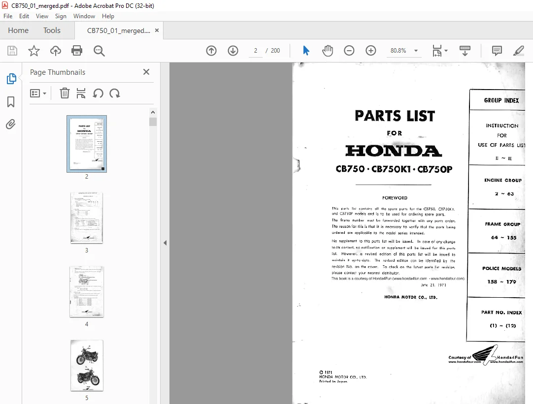 Honda CB750•CB750K1• CB750P Parts List Manual - PDF DOWNLOAD