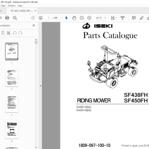 Iseki SF438FH SF450FH Riding Mower Parts Manual 1809-097-100-10 PDF
