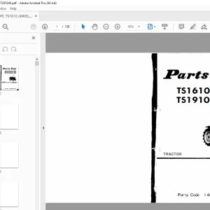 Iseki TS1610-GL, GLF TS1910-GL, GLF Tractor Parts Manual PDF