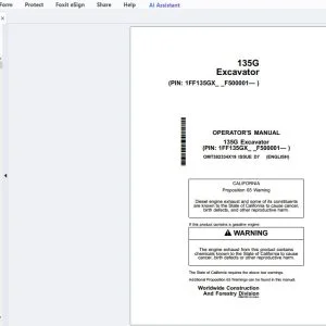 John Deere 135G Excavator Operator's Manual OMT382334X19 - PDF DOWNLOAD