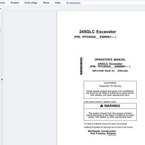 John Deere 245GLC Excavator Operator's Manual OMT319598 - PDF DOWNLOAD