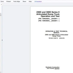 John Deere 250D & 300D Series II Articulated Dump Truck Operation & Test Manual TM12402 - PDF DOWNLOAD
