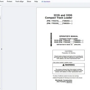 John Deere 331G & 333G Compact Track Loader Operator's Manual OMT362754X19 - PDF DOWNLOAD