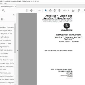 John Deere 4630, 4730, 4830, and 4940 Self-Propelled Sprayers Installation Instructions Manual KK34692