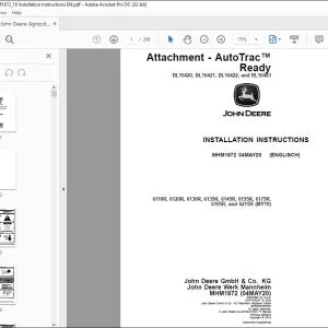 John Deere 6110R, 6120R, 6130R, 6135R, 6145R, 6155R, 6175R, 6195R, and 6215R (MY19)Installation Instructions Manual MHM1872